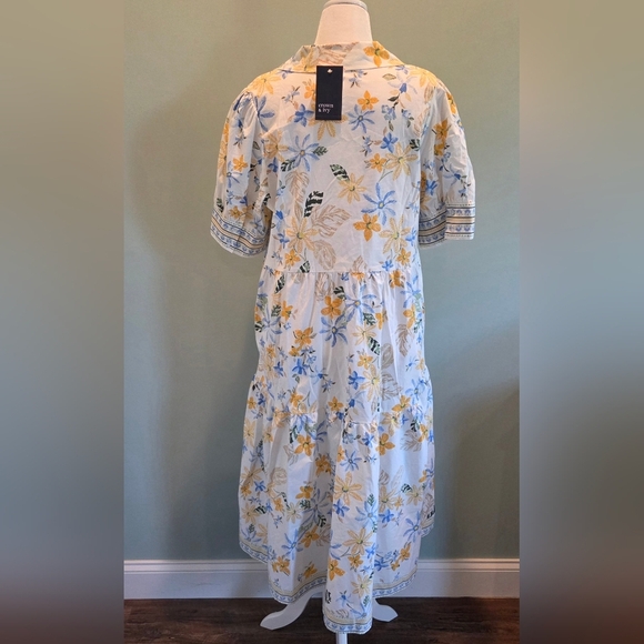 Crown & Ivy White Yellow Floral Tiered Midi Shirt Dress XXL - Picture 4 of 15